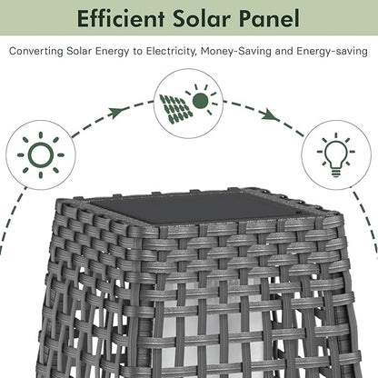 Grand patio 2-Piece Outdoor Floor Lamp Solar Powered Lantern Water-Resistant Wicker Deck Light for Garden or Porch - Medium Fuji, Silver Gray