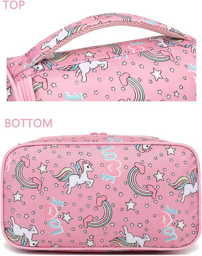 FlowFly Double Decker Cooler Insulated Lunch Bag Large Tote for Boys, Girls, Men, Women, With Adjustable Strap (Red-Unicorn)