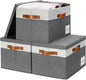 GhvyenntteS Storage Bins with Lids 3 Pack, Large Storage Baskets with Lids and Label, Foldable Fabric Storage Boxes with 3 PU Handles for Organizing Shelves Home Nursery Office (Grey, 15x11x9.6)
