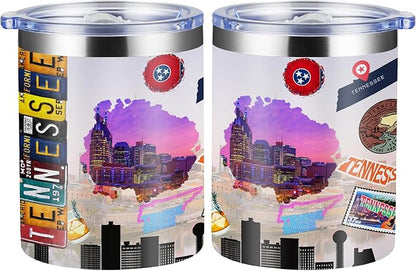 12oz Coffee Mug Tennessee State Insulated Coffee Cups, United States Map Travel Mug Landmark, Birthday Gifts Cute Mugs with Lid and Straw Gifts for Mom