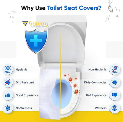 Toilet Seat Covers Disposable Flushable Travel Pack of 50 XL-Disposable Toilet Seat Covers-Biodegradable Paper-Kids Men Women Adults Toiletries-Airplane Camping Travel Essentials Accessories