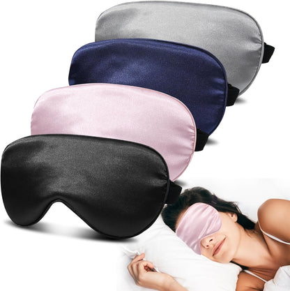 Silk Sleep Masks for Sleep, 4 Pack Super Soft Sleep Mask for Women & Men, 100% Blackout, Zero Eye Pressure, Blindfold with Adjustable Strap, Travel Eye Covers (Black, Pink, Blue, Grey)