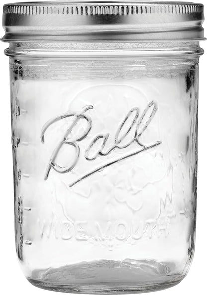 Ball Wide Mouth Glass Mason Jars with Lids and Bands, Used for Canning, Pickling, Juice, Jam, Jelly, Pint Size 16 Ounce (Pack of 6)