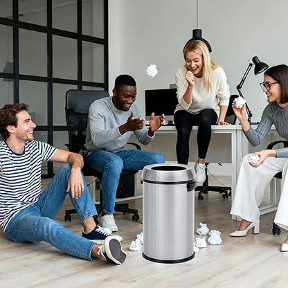 Garvee 17 gal/65 L Trash Can, Fingerprint-Proof Stainless Steel Open Top Garbage Can, Heavy Duty Commercial Round Trash Bin for Restaurant, Home, Office, Silver