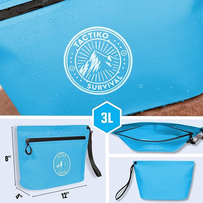 Tactiko Heavy-Duty Splash Water Resistant Zipper Pouches - Hold-All Organizers for Dry Bags, Travel Bags (Blue)