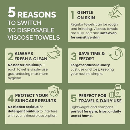 PLANTIFIQUE Disposable Face Towels XL 10"x12" - 100% Biodegradable Viscose Facial Towelettes for Women Skin Care - Face Cleaning Towel 15 Count