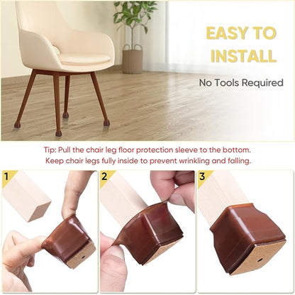 BALEINE 32 Pack Silicone Chair Leg Floor Protectors, Stool Leg Protectors Cap, Non-Slip Chair Leg Caps for Hardwood Floors (Brown & Large (Square), 32 Pack)