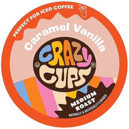 Crazy Cups Flavored Coffee Pods, Caramel Vanilla, Single Serve for Keurig K Cups Machines, Medium Roast in Recyclable Pods(Pack of 1, 22 Count Total)