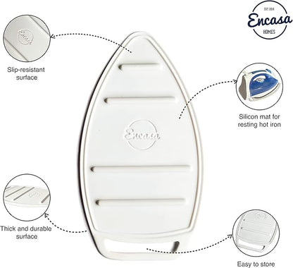 Encasa Homes Silicon Mat for Hot Iron Rest - Heat Resistant, Anti - Slip, Thicker Pad for Protecting Your Table During Ironing, Non-Burning, Machine Washable, Durable - White