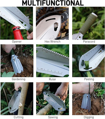 Small Camping Shovel, 9 in 1 Mini Hand Shovel, Portable Backpacking Trowel, Ultralight Compact Multitool for Camping, Gardening, Outdoor Survival, Black