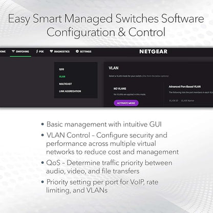 NETGEAR 5-Port Gigabit Ethernet Easy Smart Managed Switch (GS105Ev2) - Managed, Desktop or Wall Mount, and Limited Lifetime Protection