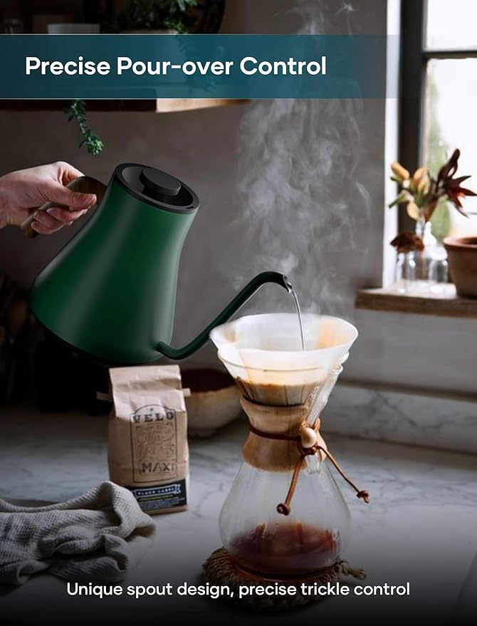 Electric Kettles, Gooseneck Electric Kettle, ±1℉ Temperature Control, Stainless Steel Inner, Quick Heating, for Pour Over Coffee, Brew Tea, Boil Hot Water, 0.9L Hunter Green