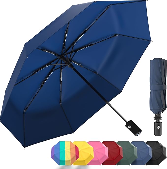 Rain-Mate Windproof Compact Umbrellas for Rain - Strong Reinforced Fiberglass Rib Design & Auto Open & Close - Portable Folding Travel Umbrella - Lightweight & Packable for Women & Men, Easy Collapse