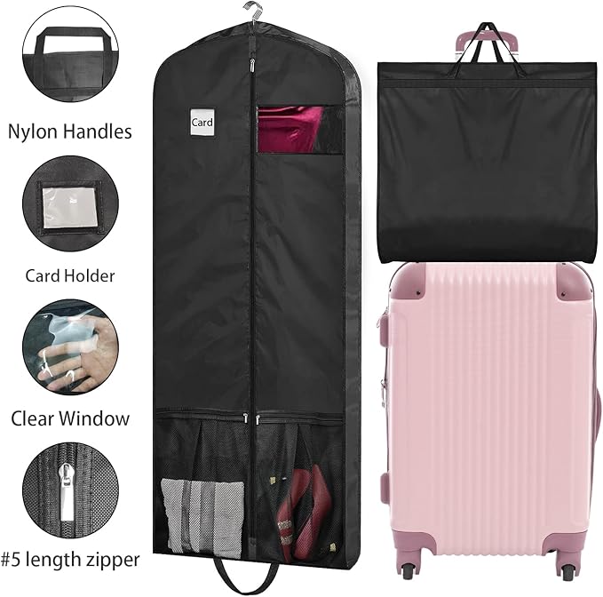 Dress Bags for Gowns Long, 65" Dress Garment Bags for Hanging Clothes, Dress Bags for Closet Storage and Traveling, Foldable Dress Cover