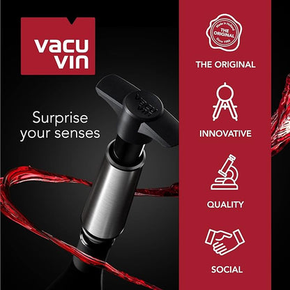 Vacu Vin Wine Saver Pump Pink with Vacuum Wine Stopper - Keep Your Wine Fresh for up to 10 Days - 1 Pump 8 Stoppers - Reusable - Made in the Netherlands