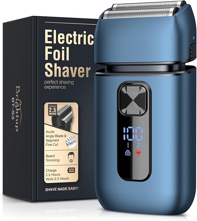 Brightup Foil Shaver Electric Razor & Shavers for Men with Trimmer[150 Min Runtime], IPX6 Waterproof Double Floating Blades for Shaving Face, Cordless/Type C Rechargeable/Travel Lock/LED Display