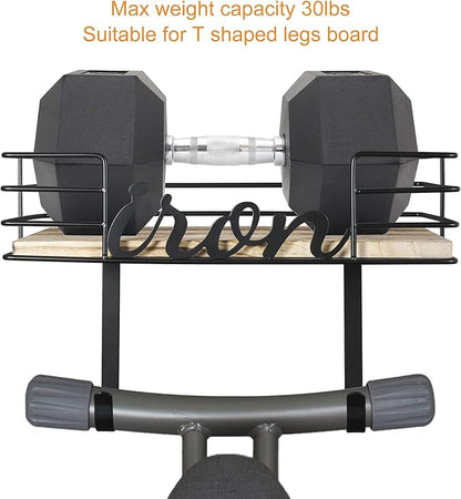 TJ.MOREE Hanger wall mount - Laundry Room Iron and ironing board Holder, Metal with Large Storage Wooden Base Basket and Removable Hooks (Black)