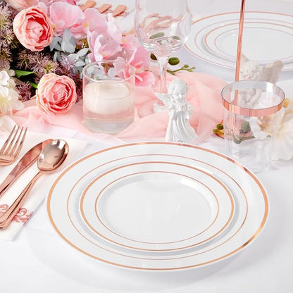 Supernal 400pcs Rose Gold Plastic Plates Disaposable Heavy Duty included Disposable Utensils& Plastic Party Plates Disaposable Party Cups and Napkins Sets for Wedding Party and Birthday