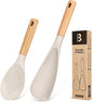 Cooking Spoon and Rice Scooper for Nonstick Cookwares, Great for Cooking and Serving Sturdy BPA-Free Matte Silicone, Wood Handle Spoon for Mixing, Scoop, and Scrape (KHAKI)