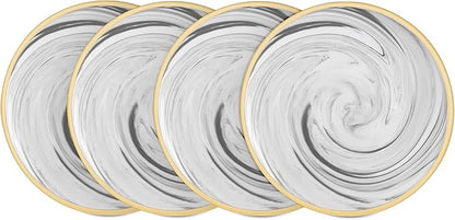 20 Piece Plates and Bowls Sets, Fine China Artisan Marbled Dinner Set for 4, Dishwasher Safe, Scratch Resistant, Grey with Gold Line