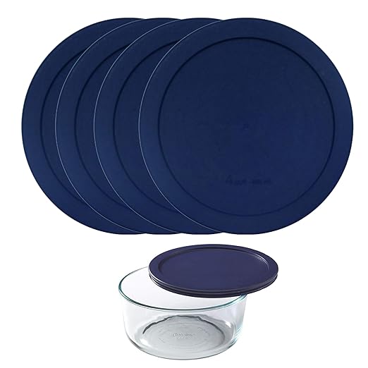 Wood Grip Lids for Pyrex and Anchor Round Glass Containers Works for 6/7 Cups - 6-Cups, Blue-4 Pack