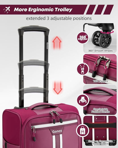 Gonex 16 inch Underseat Carry On Luggage with Spinner Wheels, Water Resistant PVC Wheeled Travel Bag Airline Approved, Softside Small Rolling Personal Item Suitcase for Men Women, Purple