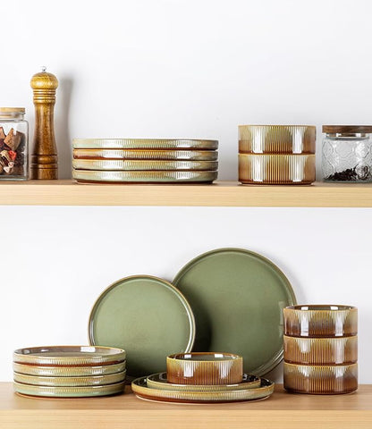 Ceramic Dinnerware Set for 8, 24-Piece Plates and Bowls Set | Lightweight
