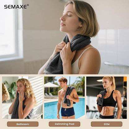 SEMAXE 12 Pack Hand Towels for Bathroom, 100% Cotton Towels with Hanging Loops, Soft and Highly Absorbent, Hand Towel Set for Gym, Shower, Hotel, Spa and Kitchen, Grey