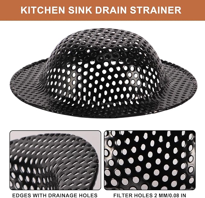 2 Pcs Black Stainless Steel Mesh Sink Drain Strainer, 4.45" Top/2.95" Kitchen Filter Trap Basket,Large Food Catch for Bathroom Bathtub Wash basin Floor drain balcony RV Drain Hole Electroplated Coatin