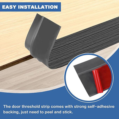 Vinyl Door Threshold Flooring Transition Strip Self Adhesive Carpet Edging Strip for Laminate Doorway Edge Threshold from 2/5" to 3/5" (Dark Gray Wood Grain, 10 Ft)
