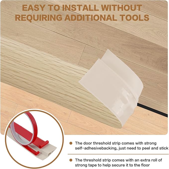 Floor Transition Strip Vinyl Door Threshold Ramp Self Adhesive Carpet Edging Strip Doorway Edge Trim, Overlap Edge Reducer for Laminate Carpet, Floor, Tile (Yellow Wood, 1/5" to 2/5", 6.6Ft)