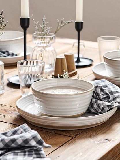 LE TAUCI Dinnerware Sets 12 PCS, Ceramic Plates and Bowls Set, For Housewarming (28 oz Cereal Bowl+ 8" Salad Dish+10" Dinner Plate) x 4, Oven safe, Arctic White