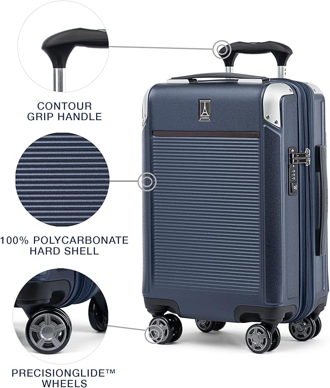 Travelpro Platinum Elite Hardside Expandable Carry on Luggage, 8 Wheel Spinner, TSA Lock, Hard Shell Polycarbonate Suitcase, True Navy Blue, Compact Carry on 20-Inch