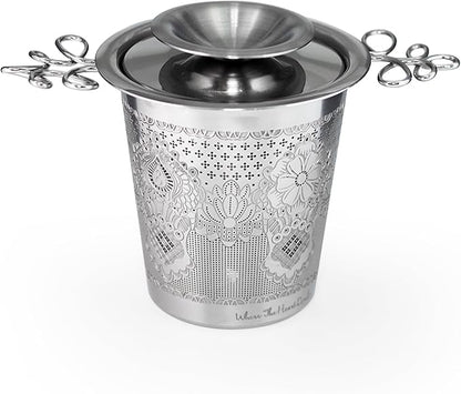 Luxury Tea Strainer Set - Stainless Steel Infuser with Diamond Patterns, Crystal Accent Chain, Fine Mesh Filter & Ergonomic Handle for Loose Leaf Tea