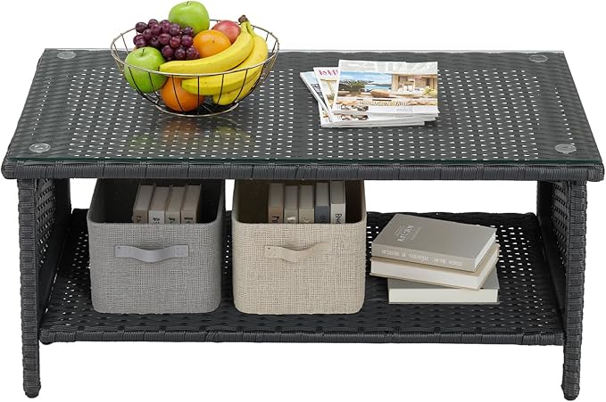 VINGLI Outdoor Wicker CoffeeTable Patio Coffee Tables