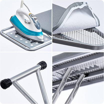 Ironing Board, Heat Resistant Cover Iron Board with Steam Rest, Non-Slip Foldable Ironing Stand. Heavy Sturdy Metal Frame Legs Iron Stand(13 * 34 * 53 Inches) (Silver Gray)
