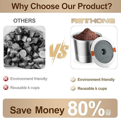 RETHONE Reusable K Cups and Coffee Pods for Keurig 1.0 & 2.0 Coffee Maker Stainless Steel Coffee Filter(2 pack)