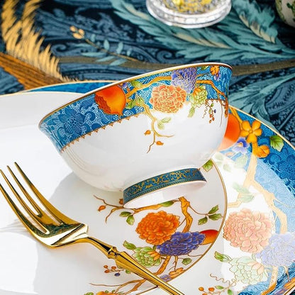 60 Pieces of 10-12 People Bone China Bowl and Plate Dinnerware Set Pomegranate