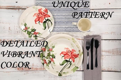 Tudor Royal 16-Piece Round Porcelain Dinnerware Set, Service for 4, Rosemary, Summer Flowers, Plates Bowls Dishes, Glossy, Premium Quality Dish Set, Unique Pattern
