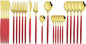 JASHII Flatware Serving Set 24 Piece, Stainless Steel Silverware Set, Red Gold Cutlery Set, Modern Elegant Tableware Set for Party, Christmas, Dinner (Red Gold)