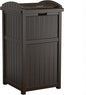 Suncast 33 Gallon Durable Plastic Hideaway Outdoor Garbage Can with Secure Lid and Wicker Design for Home Backyards, Decks, or Patios, Java Brown