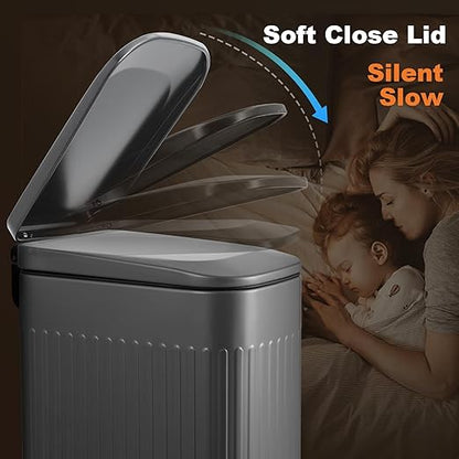 TrashAid Small 1.6 Gallon Stainless Steel Trash Can with Removable Inner Bucket, Grey, Hands Free Step Pedal Design