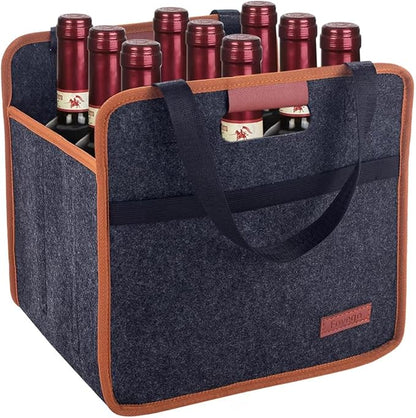 9 Bottle Wine Tote Bag, Insulated Thermal Padded Wine Carrier Tote, Reusable Wine Bags for Travel, Camping and Picnic, Perfect Wine Lover Gift