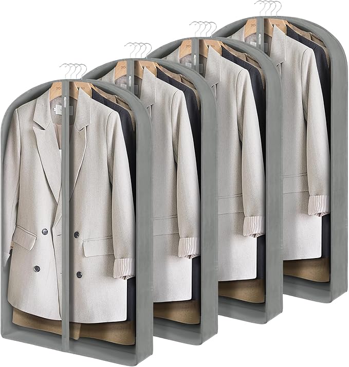 Zilink 40" Suit Bags for Closet Storage Clear Mink Coat Storage Bag Hanging Garment Bags for Storage with 4" Gussets for Suit, Fur Coat, Leather Jacket, Shirts and Sweater, Set of 4