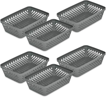 Glad Plastic Storage Basket Set - Multipurpose Drawer Trays, Kitchen Pantry Containers, and Bathroom Bins - 6 Pack Medium Organizers, Grey