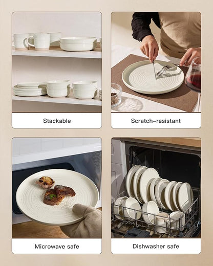 Stoneware Dinnerware Sets for 6, Plates and Bowls, Cream | 18-Piece Ceramic