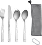 Titanium 4-Piece Silverware Set - Lightweight, Eco-Friendly Camping & Backpacking Cutlery (Knife, Fork, Spoon, Salad Spoon) with Carrying Bag for Outdoor Travel, Hiking & Picnic