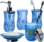 Bathroom Accessories Set,5 Pcs Blue Glass Bathroom Accessory Set,Complete Lotion Soap Dispenser,Toothbrush Holder,Soap Dish,Tumbler & Jar,Modern Bathroom Decor Sets,Gift for Home Apartment,Round