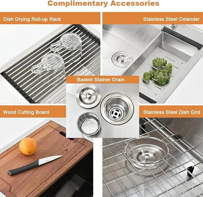 33x19 Drop In Kitchen Sink Workstation-Bokaiya Stainless Steel Kitchen Sinks Drop In 33 Inch Deep Workstation Top Mount 16 Gauge Single Bowl Drop In Sink Kitchen with Cutting Board