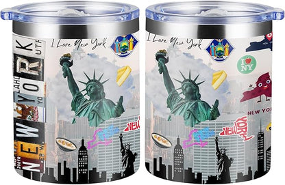 12oz Coffee Mug New York State Insulated Coffee Cups, United States Map Travel Mug Landmark, Birthday Gifts Cute Mugs with Lid and Straw Gifts for Mom